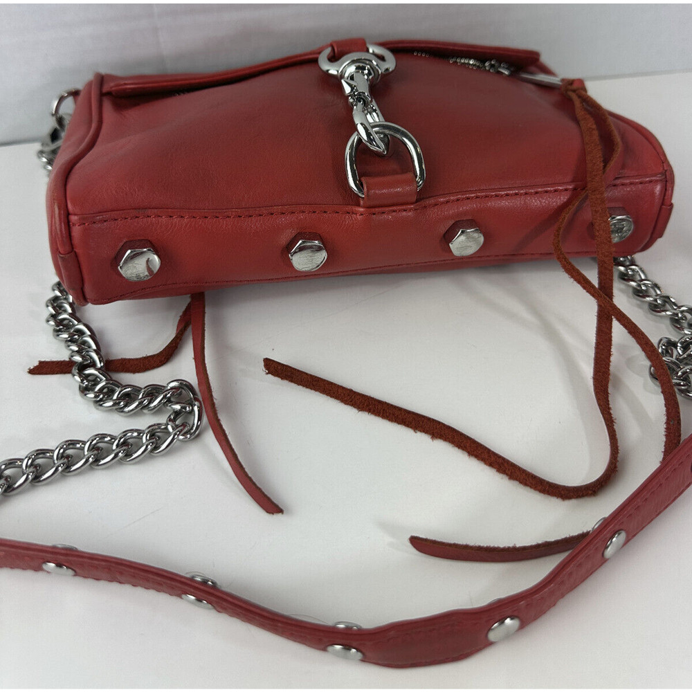 Rebecca Minkoff Mini Mac Crossbody Bag Red Leather Purse Chain Strap Studded - Picture 10 of 16